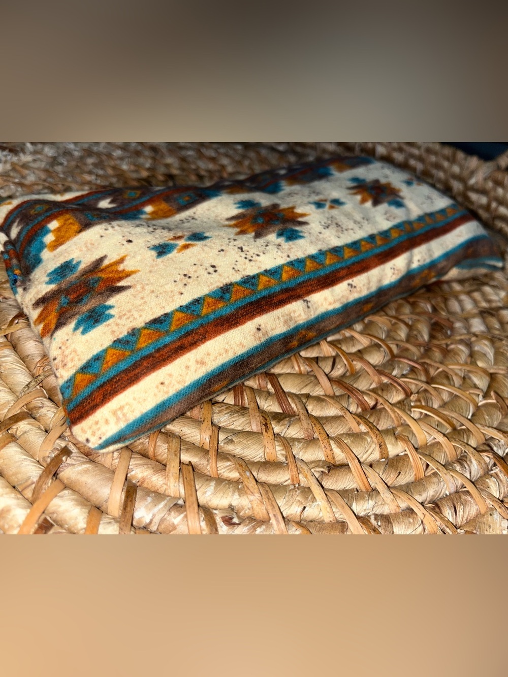 Southwestern Patterned flannel rice body warmer in Cream, Teal & Rust